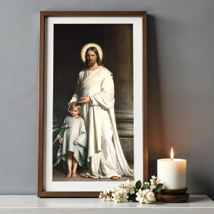 Póster Cristo bendiciendo al niño pequeño