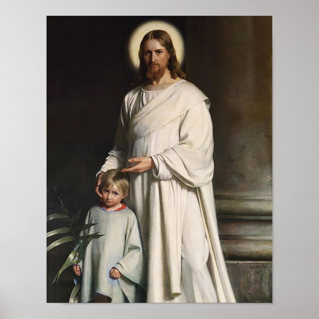 Póster Cristo bendiciendo al niño pequeño, imagen de Carl (Frente)