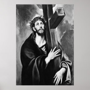 Póster Cristo cargando al Poster de la cruz (blanco y neg