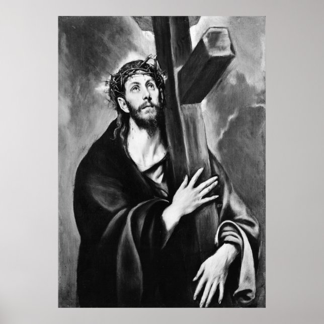 Póster Cristo cargando al Poster de la cruz (blanco y neg (Frente)