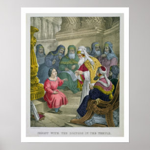Póster Cristo con los médicos en el templo, de un bibl