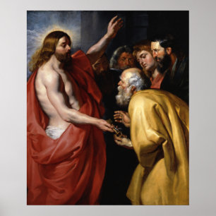 Póster Cristo dando las llaves del cielo a San Pedro