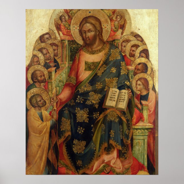 Póster Cristo entronizado con santos y ángeles entregando (Frente)