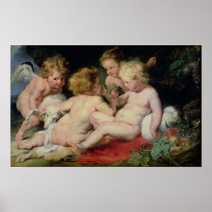 Póster Cristo infantil con Juan Bautista y dos