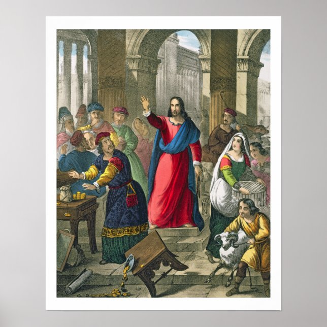 Póster Cristo limpia el templo, de una biblia impresa por (Frente)