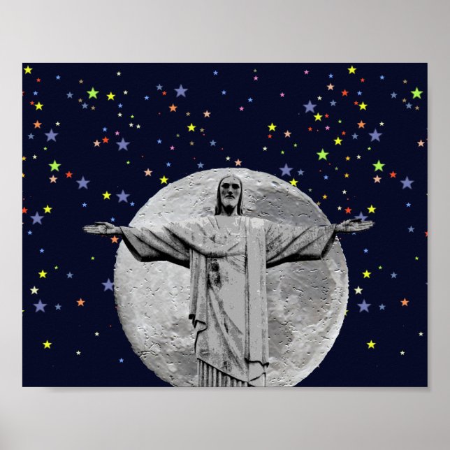 Póster Cristo Redentor, luna y estrellas (Frente)