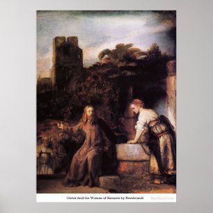 Póster Cristo y la mujer de Samaria de Rembrandt
