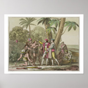 Póster Cristóbal Colón (1451-1506) con Ameri nativo