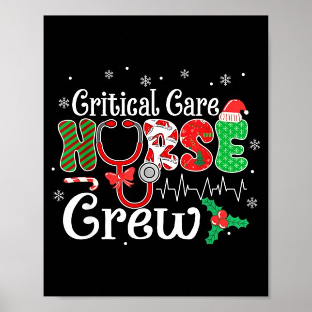 Póster Critical Care Nurse Crew Stethoscope Santa Hat Chr (Frente)