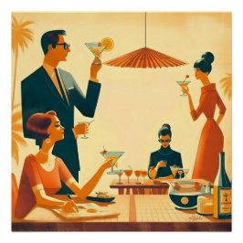 Póster Críticos de cócteles Martini de moda de mediados d