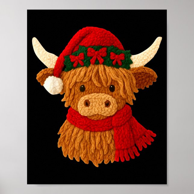 Póster Crochet Highland Cow Christmas Winter Girly Kids T (Frente)