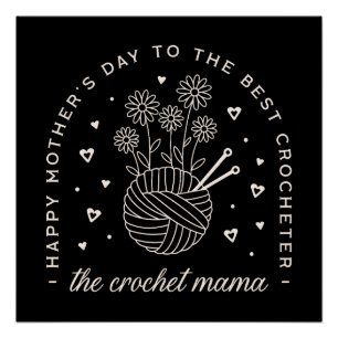 Póster Crochet mamá Día de la Madre tejer vintage negro