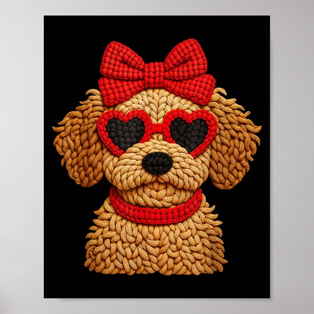 Póster Crochet Puppy Heart Sungles Red Bow Valentines Day (Frente)