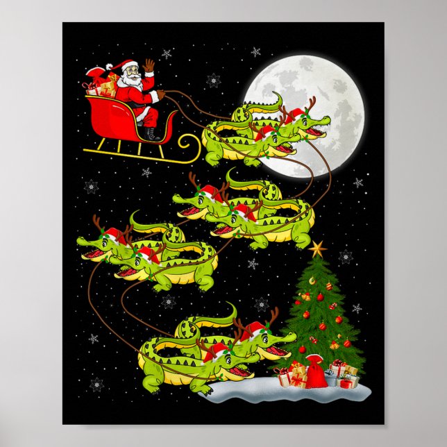 Póster Crocodile Alligators Santa Sleigh Flying Funny Chr (Frente)