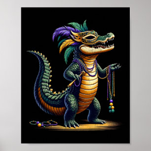 Póster Crocodile Mardi Gras Gracioso Cocodrilo Mardi Gras