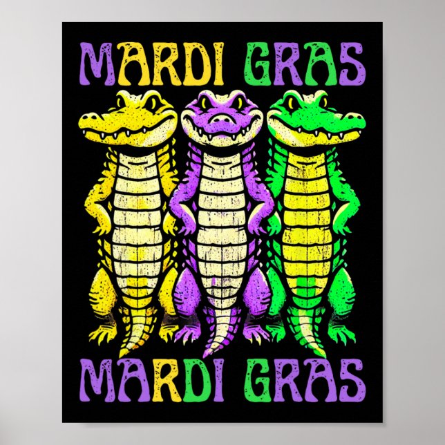Póster Crocodiles Louisiana Mardi Gras Carnaval (Frente)