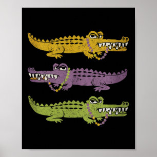 Póster Crocodiles Mardi Gras Louisiana Hombres Mujeres