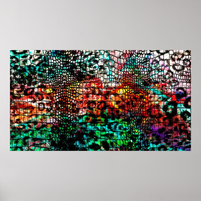 Póster Crocodilo y patrón de leopardo con abstracciones c (Frente)