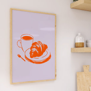 Póster Croissant de Café Café Parisino Lavanda Naranja Ar