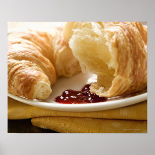 Póster Croissant with jam on a plate
