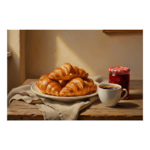 Póster Croissant y Café Mañana Composición de Café Acoged