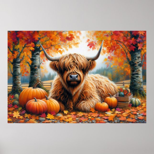 Póster Croma de agua de las calabazas de la vaca Highland (Frente)