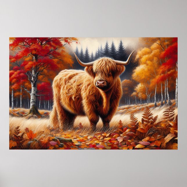 Póster Croma de agua otoñal de la vaca Highland (Frente)