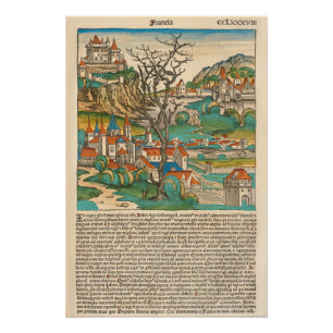 Póster Crónica francesa de Nuremberg 1493 Libro medieval 