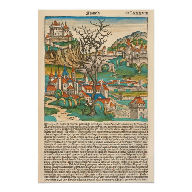 Póster Crónica francesa de Nuremberg 1493 Libro medieval  (Anverso)