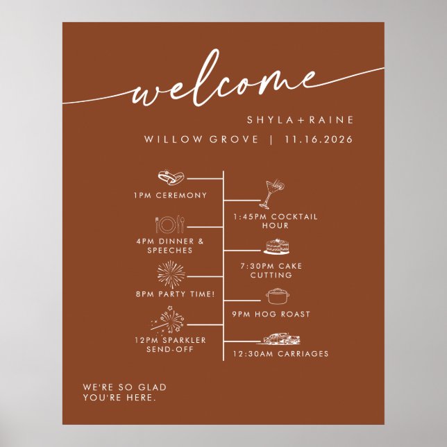 Póster Cronología de bienvenida de boda DIY Boho Chic Ter (Frente)