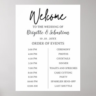 Póster Cronología de Bienvenida de Boda Minimalista en Bl