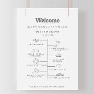 Póster Cronología de Bienvenida Formal Simple para Boda D