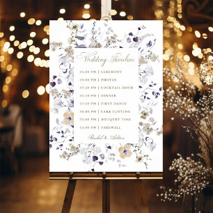 Póster Cronología de Boda Floral de Oro Blanco Púrpura Ro