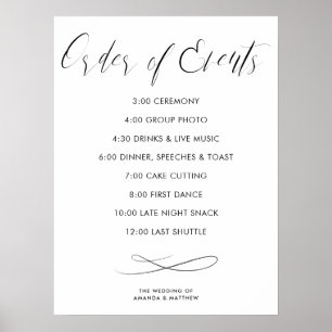 Póster Cronología de eventos de boda por orden de llamada