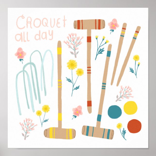 Póster CROQUET ALL DAY Lawn Games Personalizado divertido (Frente)