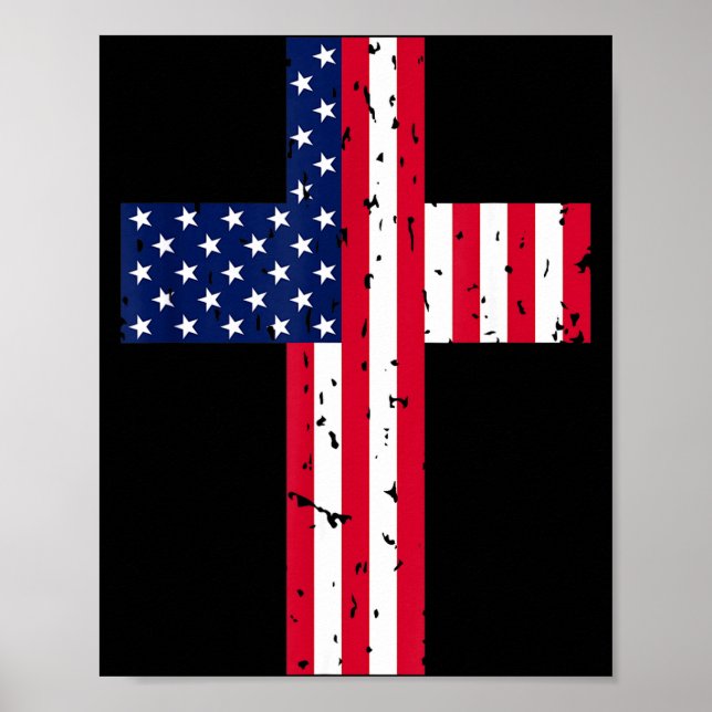 Póster Cross Usa Flag Christian Religious Us America Fait (Frente)
