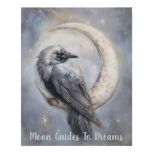 Póster Crow bird baby durmiendo en la luna