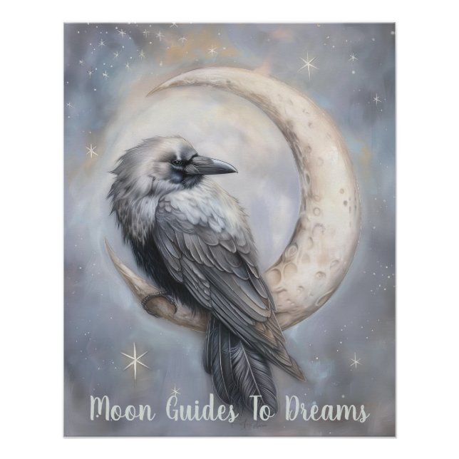 Póster Crow bird baby durmiendo en la luna (Anverso)