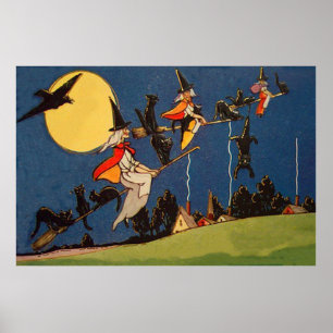 Póster Crow de la luna del gato negro de bruja