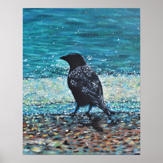 Póster Crow en la pintura de la playa (Frente)