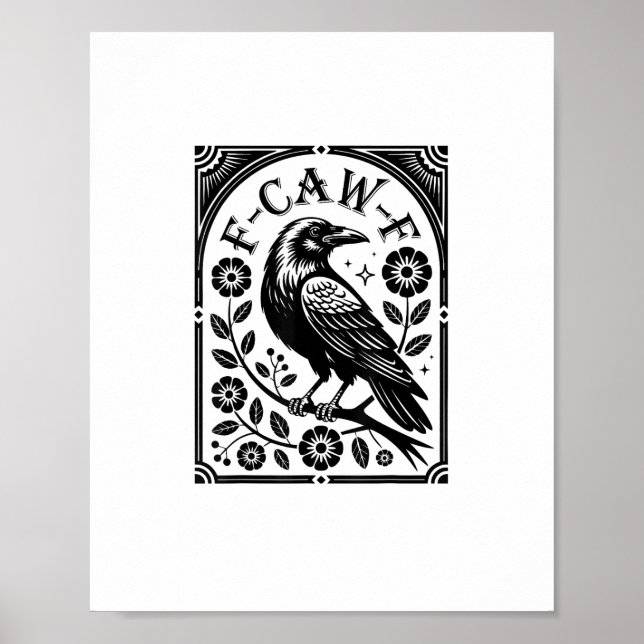 Póster Crow, F-Caw-F Funny Bird Aesthetic Graphic (Frente)