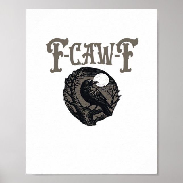 Póster Crow, F-Caw-F Funny Bird Moon Gothic Retro Graphic (Frente)
