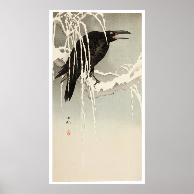 Póster Crow on a Snowy Branch by Ohara Koson (Frente)