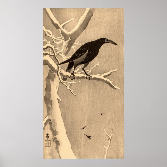 Póster Crow on a Snowy Branch by Ohara Koson (Frente)
