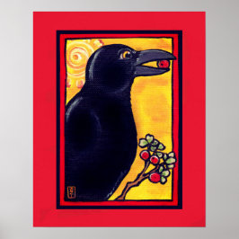 Póster Crow Raven Colorful Red Bird Animal Fun Pintura