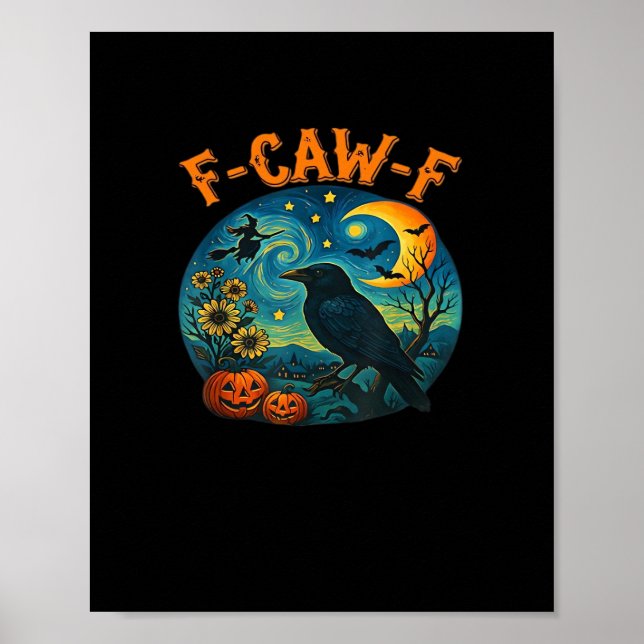 Póster Crow Raven F-Caw-F Funny Halloween Gothic Checkere (Frente)