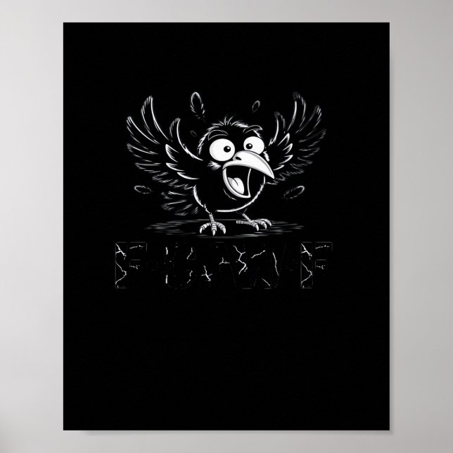 Póster Crow, Retro F-Caw-F Bird Crow Funny Crow Bird Cawi (Frente)