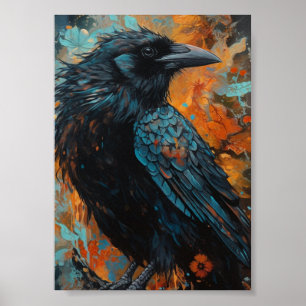 Póster Crow sobre fondo azul y Naranja
