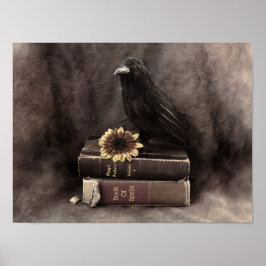 Póster Crow Vintage Gótico Viejos Libros Girasol