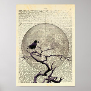 Póster Crow y Moon, Crow Art, Raven, Gótico, Noche